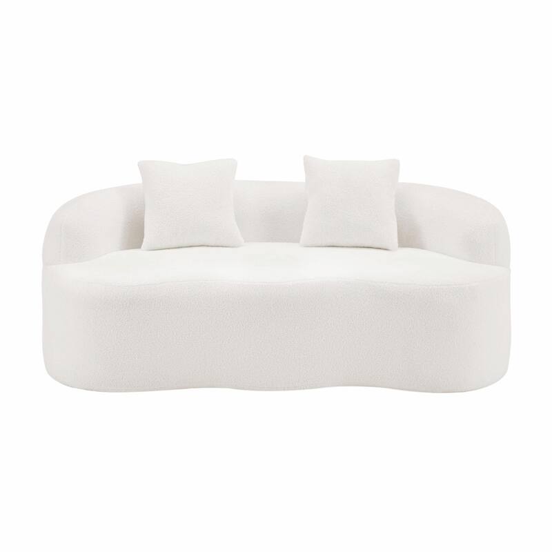 Curved Loveseat Sofa with Round Armrests - Compression Couch with 2 Pillows