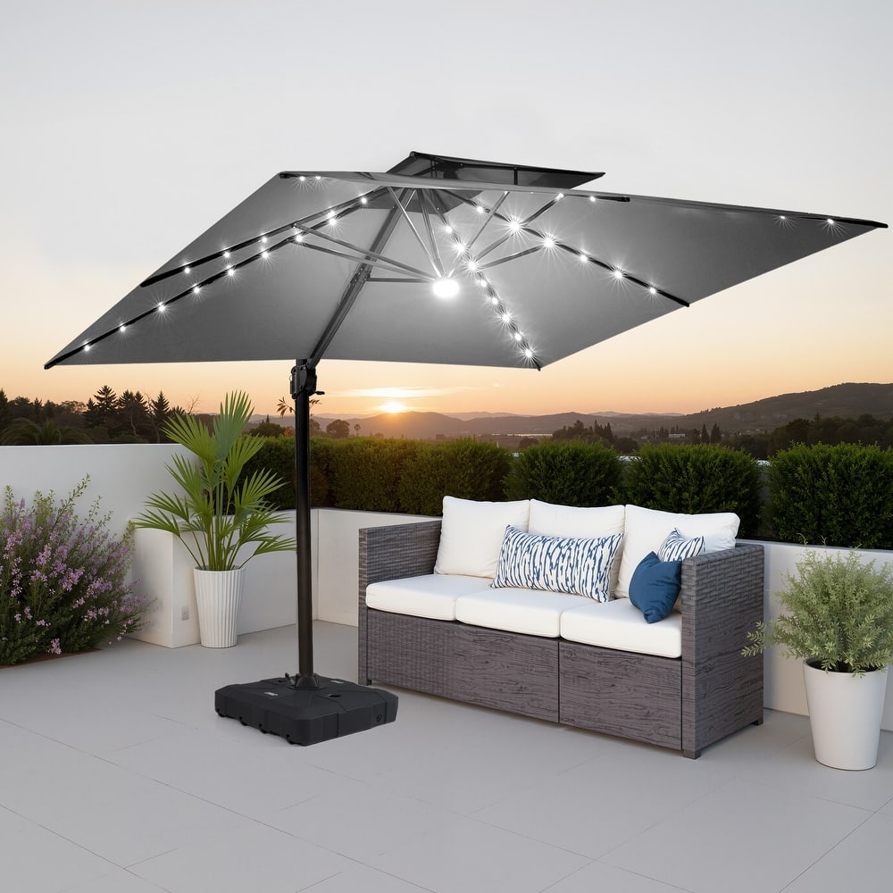 Pellebant 11X11 FT Outdoor Square Cantilever Patio Umbrella Solar LED Lighted with HDPE Base