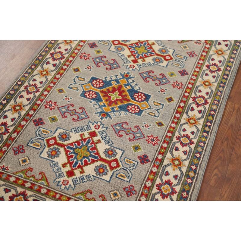 Grey Kazak Foyer Rug Handmade Wool Carpet - 2'6" x 4'1"