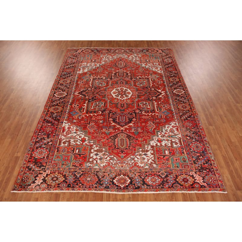 Hand Knotted Oriental 100% Wool Carpet Traditional Medallion Red Heriz Area Rug - 11' 7'' X 8' 7''