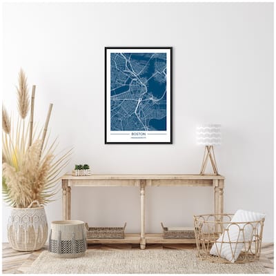 Kate and Laurel Sylvie Boston Map Regal Blue Framed Canvas by Jake Goossen