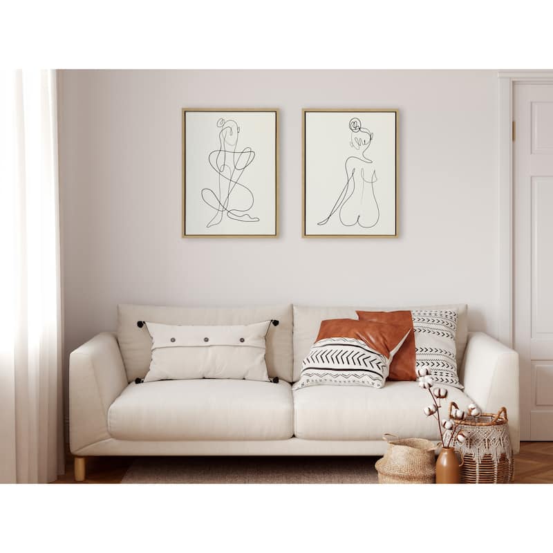 Kate and Laurel Sylvie Thinking Framed Canvas Set by Rachel Lee