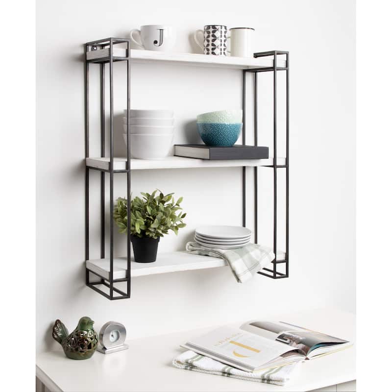 Kate and Laurel Lintz Wood and Metal Floating Wall Shelves - 26x30.5