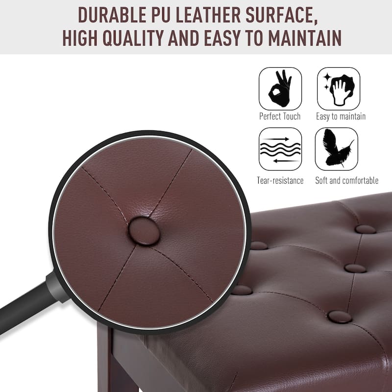 HomCom Faux Leather Padded Double / Duet Piano Bench w/ Music Storage - 13.5*29*19.5