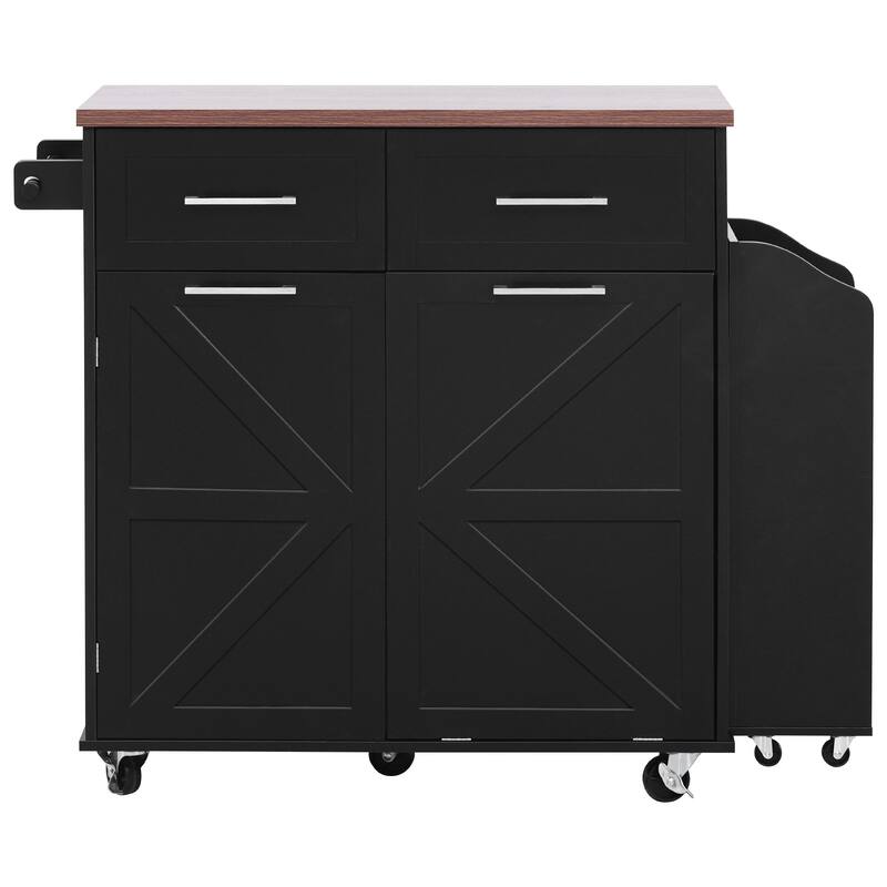 47.2'' Farmhouse Kitchen Island with Drop Leaf, Removable Side Racks, Towel Rack and 2 Drawers - 47.2'' x 27.2'' x 39.2''