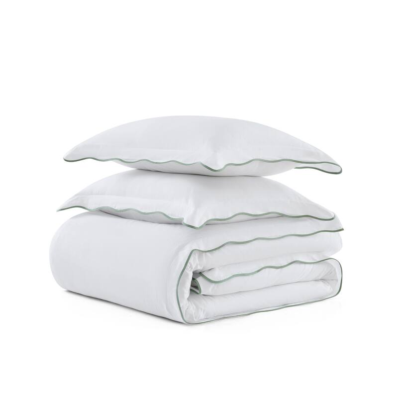 Martha Stewart Simple Scallop Cotton Duvet Cover Set