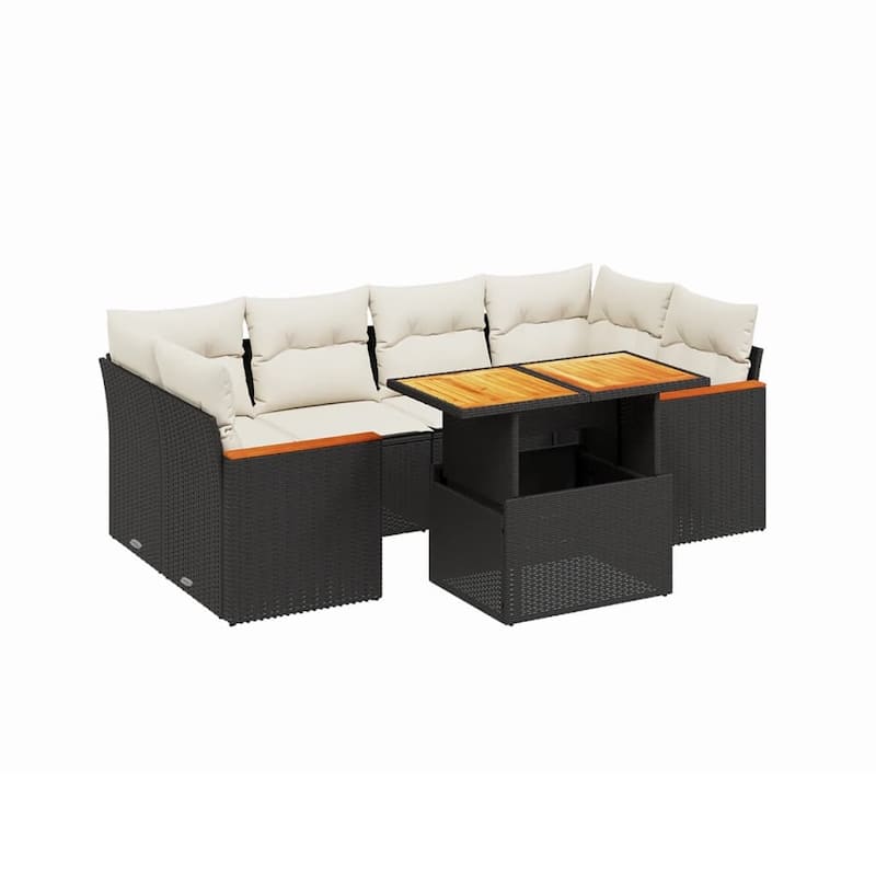 vidaXL Garden Sofa Set Black and Cream - 21.7 x 39.4 x 28.7