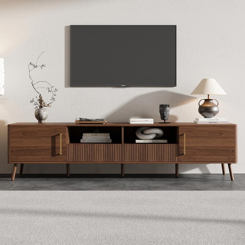 78" TV Stand for TVs up to 85", Modern Entertainment Center with Soft-Close Doors & Open Shelf