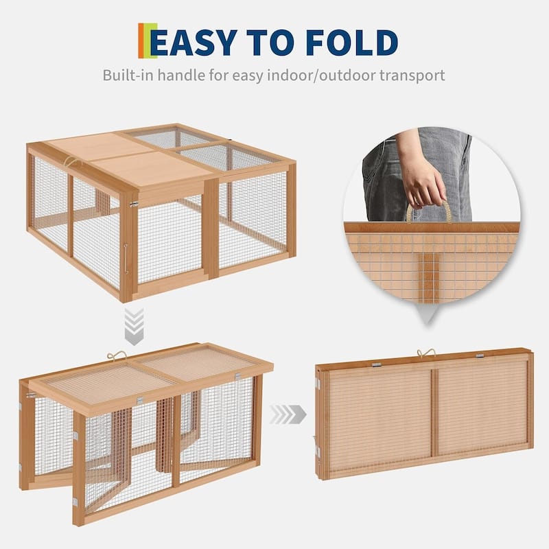 Portable Wooden Folding Chicken Coop Rabbit Hutch for Outdoor, Indoor