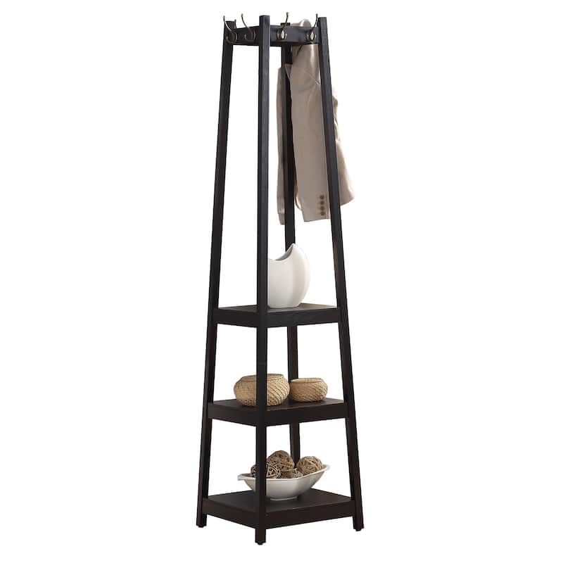 Modern Wood Coat Rack with 3-Tier Storage Shelves - Black