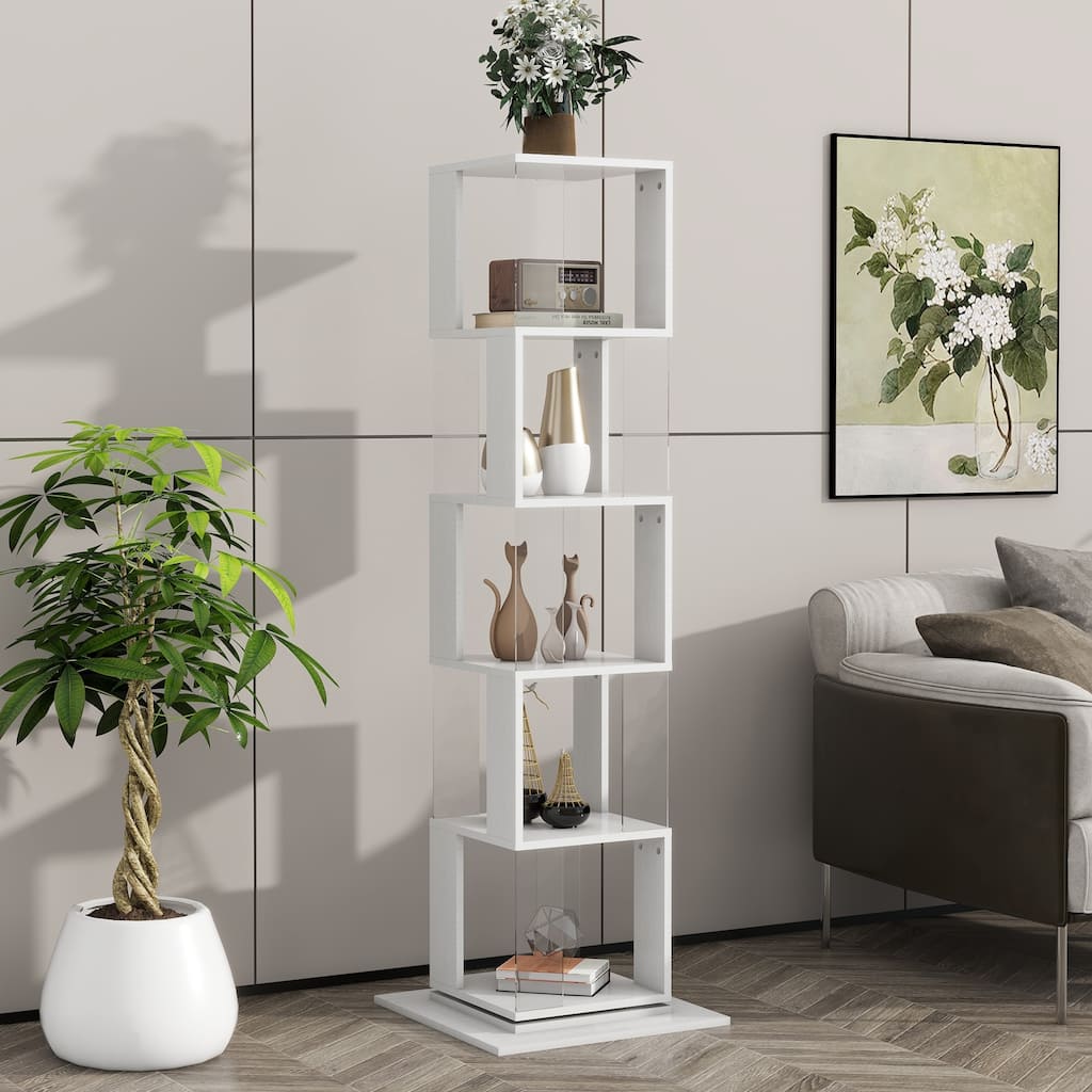 5 tier Rotating Bookshelf, Modern Floor Rack Simple Bookcase
