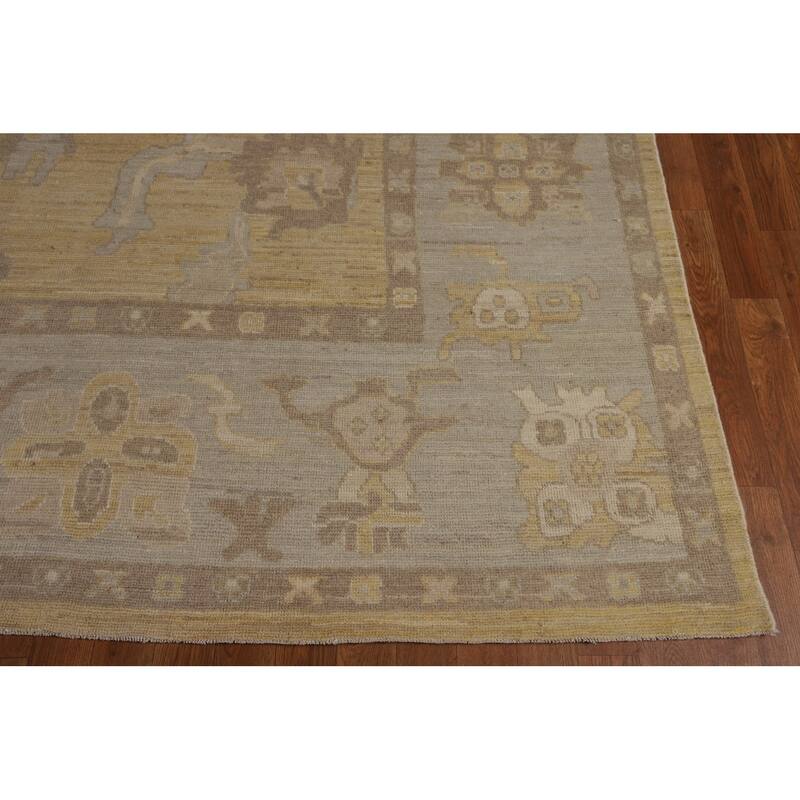 Hand Knotted Oriental 100% Wool Carpet Transitional All-Over Yellow & Gold Oushak Area Rug - 13' 6'' X 9' 10''