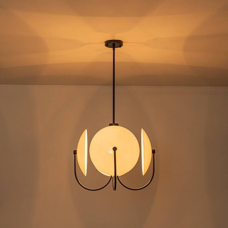 Designer 4-Light White Glass Disc Sphere Sputnik Chandelier 20in