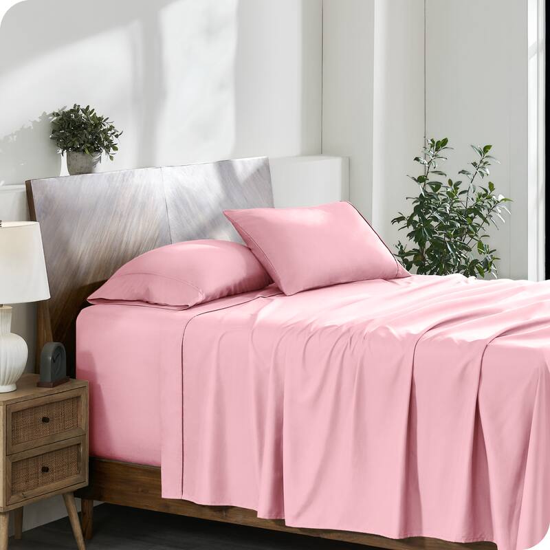 Bare Home 22 Inch Deep Pocket Microfiber Sheet Set - Split Head Flex King - Light Pink