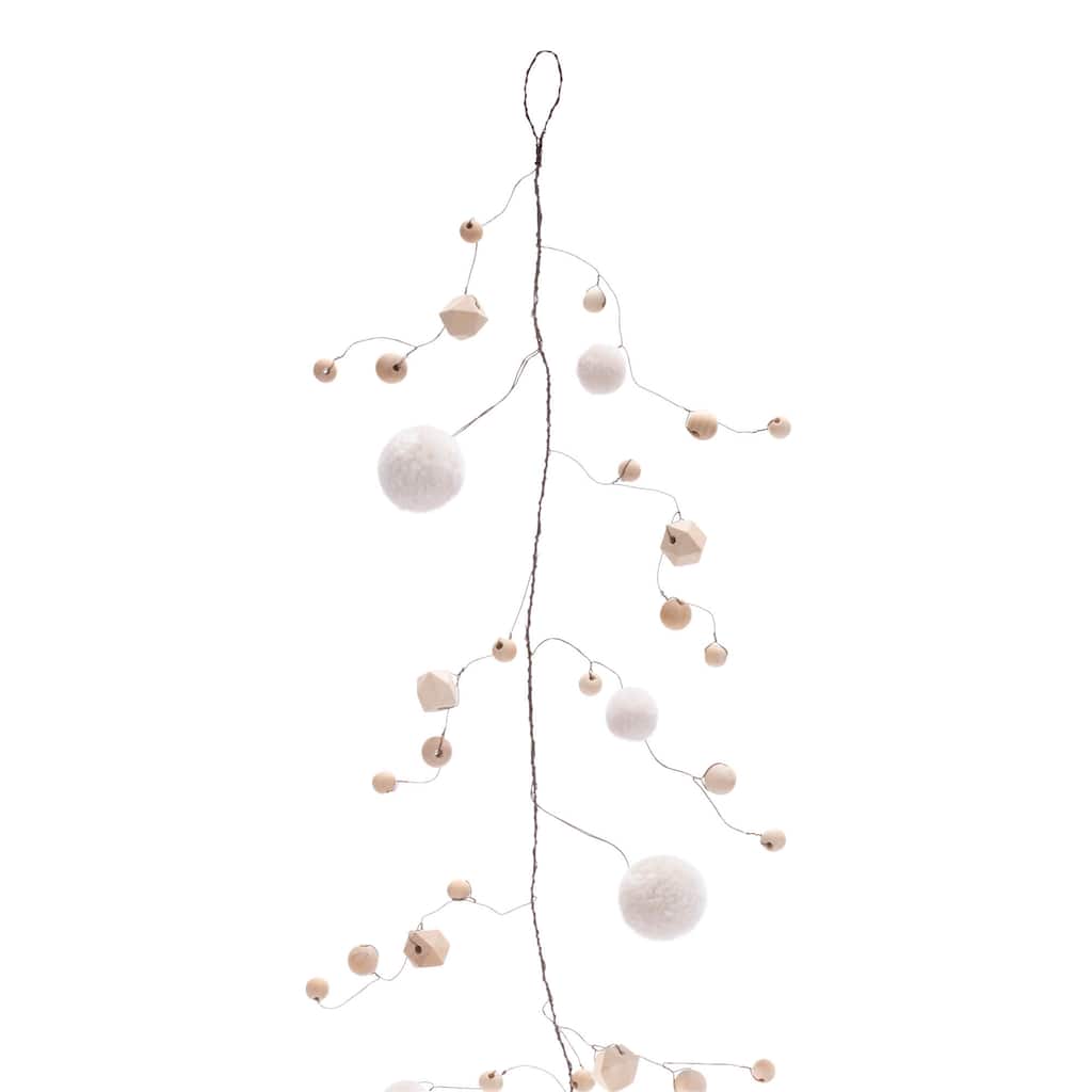 Wood Bead and Puff Ball Garland (Set of 2)