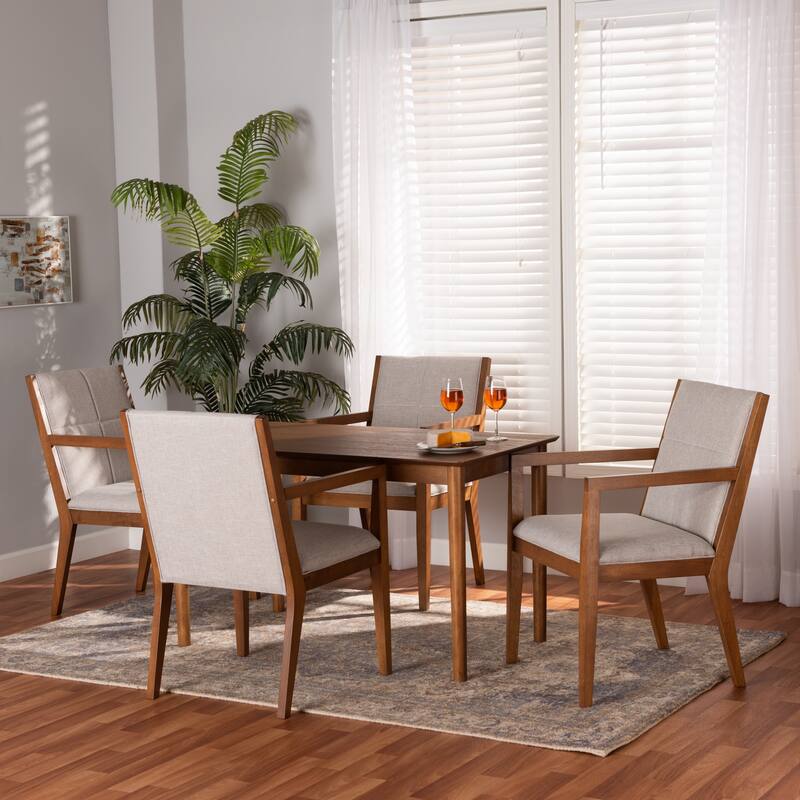 Theresa Mid-Century Modern 5-Piece Wood Dining Set-Greyish Beige