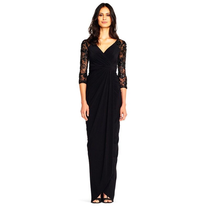 adrianna papell tulle lace gown