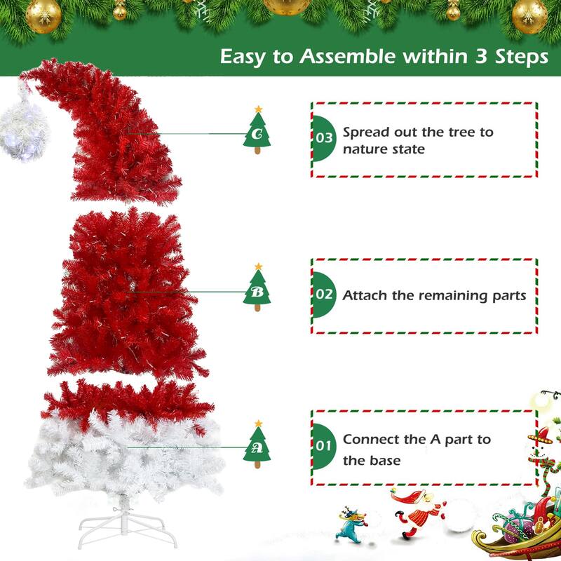 6FT Bendable Santa Hat Christmas Tree, Holiday Decoration, LED Light - 1250 Lush Branch Tips