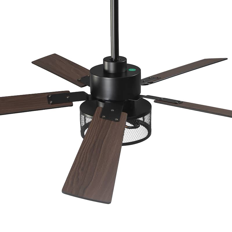 Vaczon 60" Black Reversible Wood 5-Blade Smart Ceiling Fan with Light and APP Control