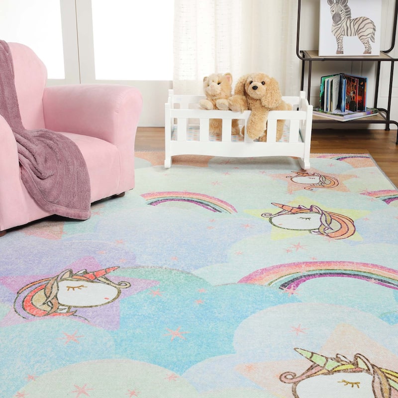 Unicorn Rainbow Colorful Playroom Indoor Area Rug by Superior