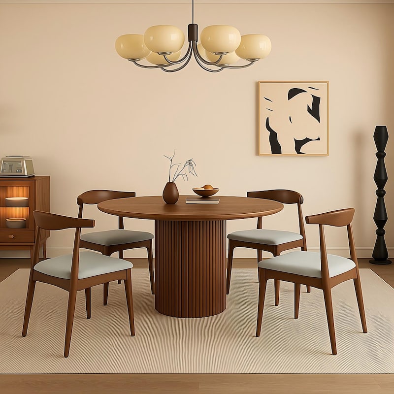 Mid Century Dining Room Chairs Set of 2,Wood and Fabric Upholstered For Dining Chairs