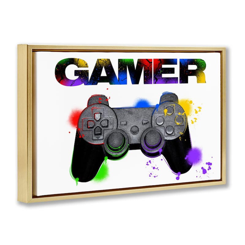 Stupell Gamer with Rainbow Splashes Framed Floater Canvas Wall Art Design By Marcus Prime