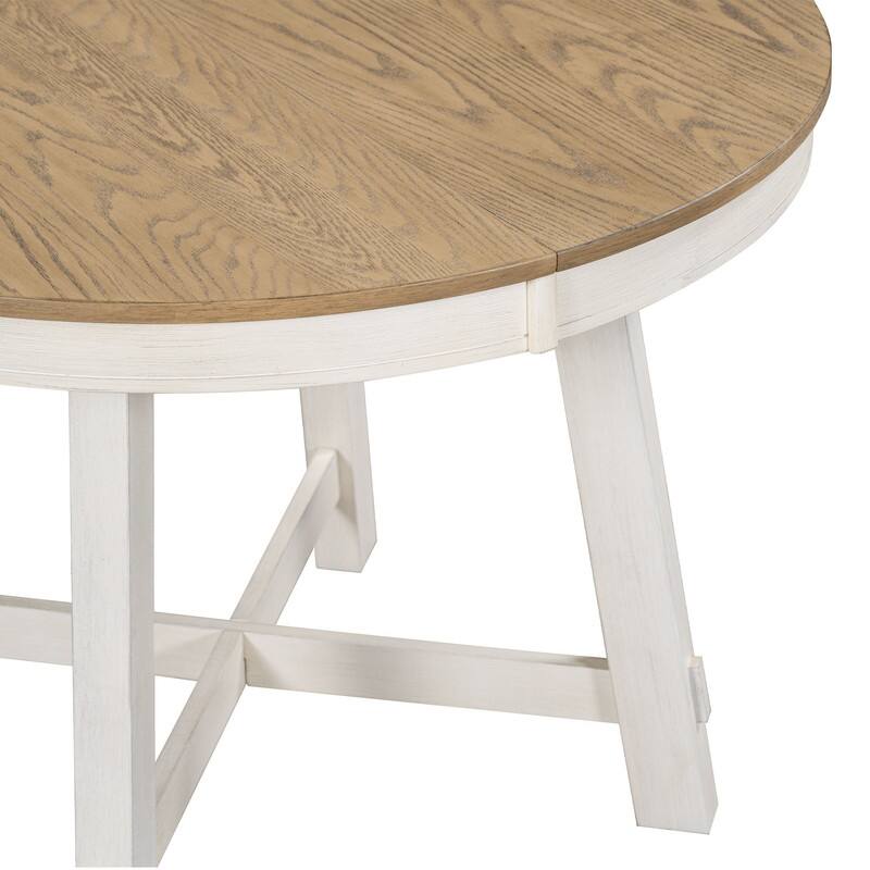 Farmhouse-style Round Extendable Dining Table For Dining Room,Solid Wood Dining Table