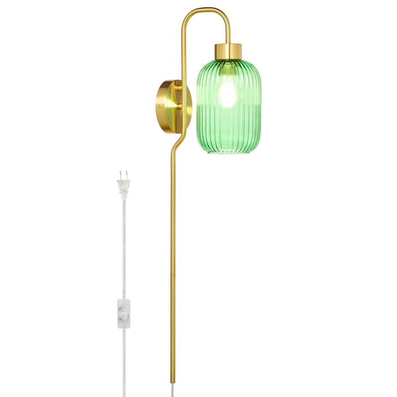 Adrienne River of Goods Green Glass and Metal Retro Wall Sconce - 5.375" x 8.625" x 32.25"