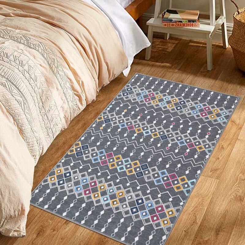 Garvee Boho Area Rug Geometric Printed Faux Wool Soft Floor Cover