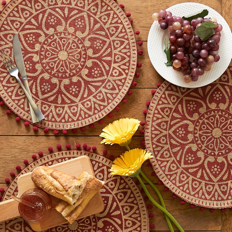 DII Block Print On Natural Round Jute Placemat (Set of 6)
