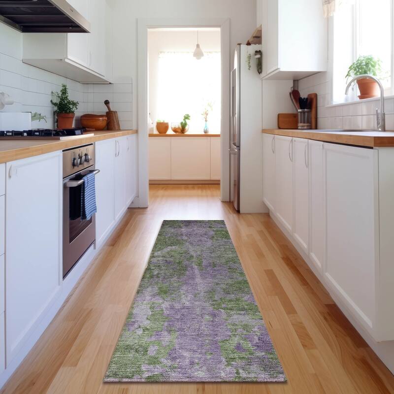 Premium Washable Super Soft Abstract Contemporary Mayfield Rug - Green - 2' 3" x 7' 6"