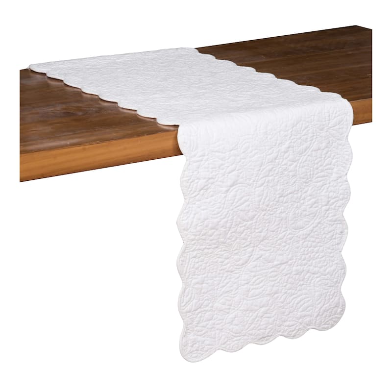 51" x 14" Christiana White Floral Reversible Machine Washable Quilt Table Runner