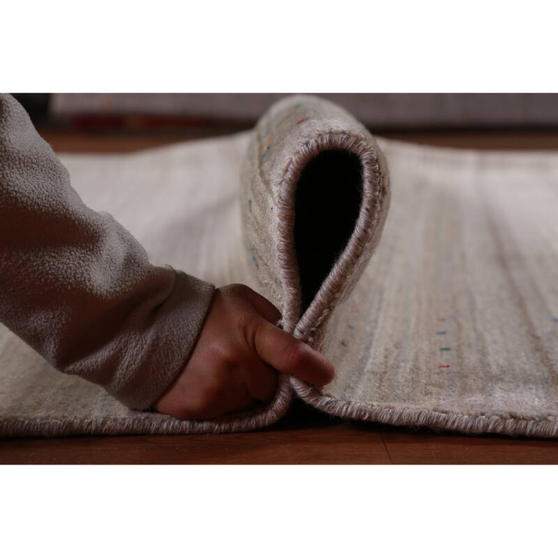 Hand Knotted Oriental 100% Wool Carpet Tribal Stripe Beige & Ivories Gabbeh Area Rug - 12' 6'' X 9' 0''