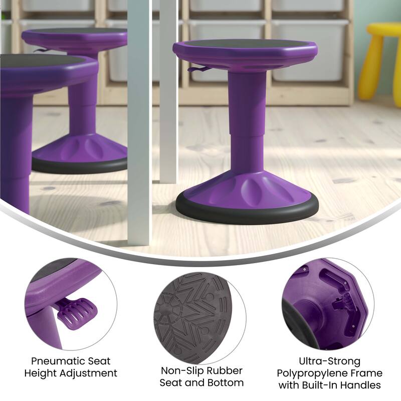 Kids Adjustable Height Active Learning Stool for Classroom and Home - 13"D x 13"W x 13.5" - 18.25"H