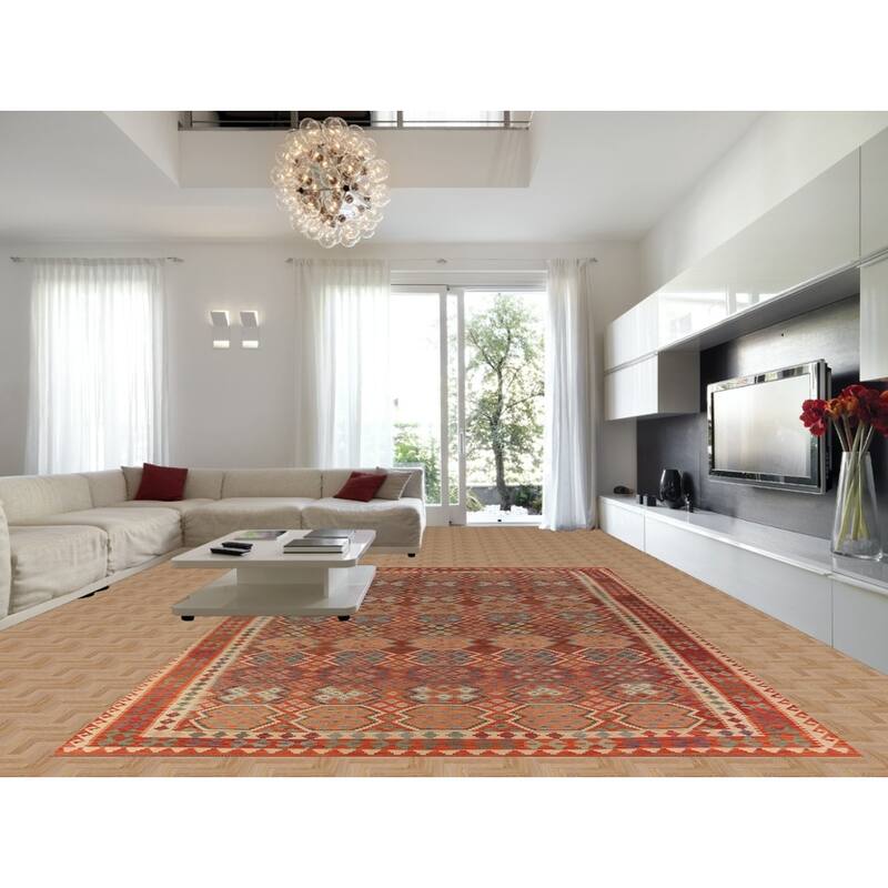 Palace Size Orange Kilim Oriental Rug Hand-Woven Wool Carpet - 10'4"x 16'1"
