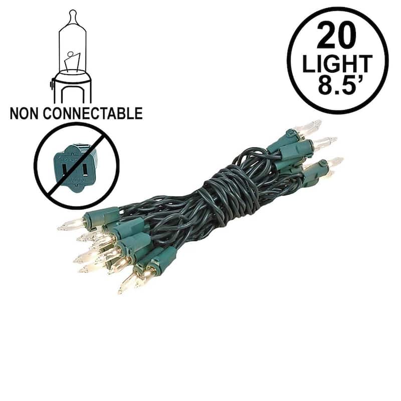 20 Light Christmas Craft Mini Light Set, Non-Connectable, Green Wire, 8'
