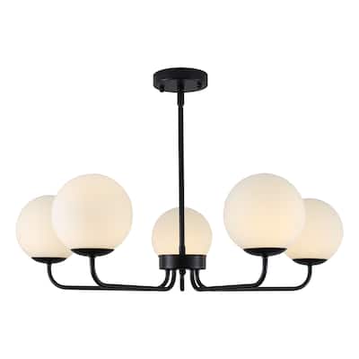 5-Light Dimmable Globe chandelier - Matte Black - N/A