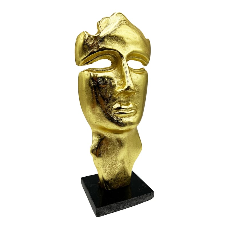 Decorative Handmade Aluminum 12 inch Abstract Face Sculpture - 5 x 7 x 12 in - Gold
