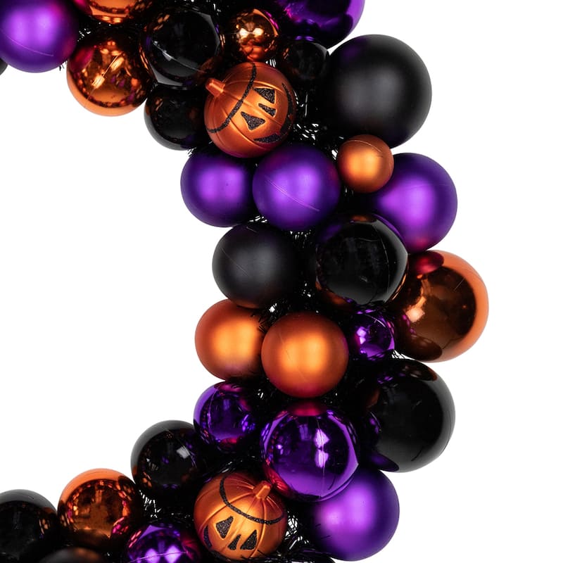 Jack-O-Lantern Shatterproof Ball Ornament Halloween Wreath - 24" Unlit