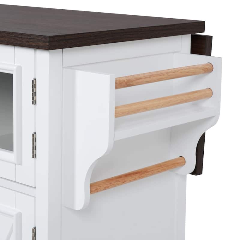 54.9" Kitchen Island with Drop Leaf, Power Outlet, Rolling Wheels, and Storage Racks - 54.9'' x 29.5'' x 36''