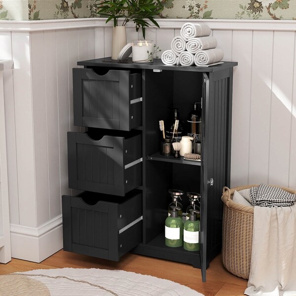 Costway Bathroom Floor Cabinet Side Storage Cabinet with 3 Drawers