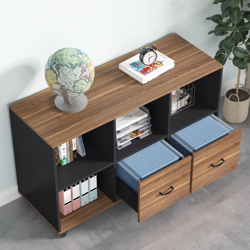 L-Shaped Computer Desk, 55 inches Executive Desk with lateral File Cabinet