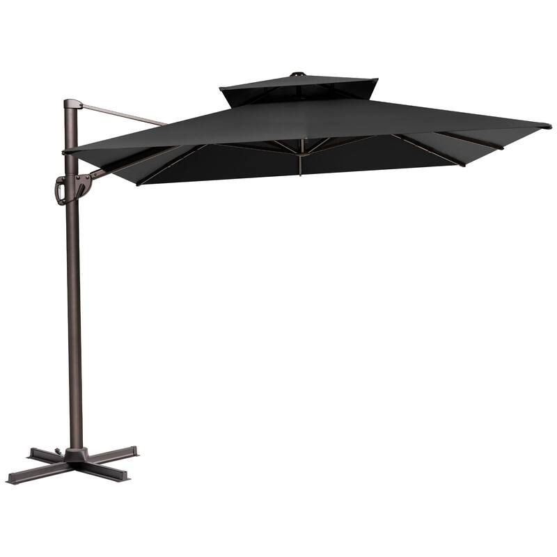 9 x 11.5 FT Patio Outdoor Patio Dual Top Cantilever Umbrella with No Base - Black