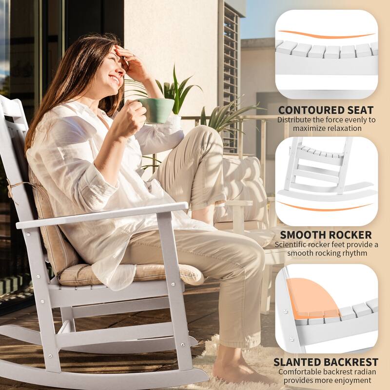 Vrakae All Weather Outdoor High Back Rocking Chair Set of 2