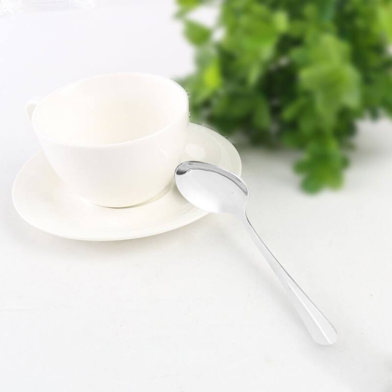 Household Restaurant Utensil Head Metal Spoon Soup Tableware 8pcs - Silver Tone