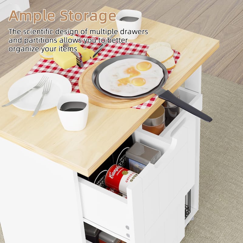 Futzca Kitchen Island Cart with 3 Open Shelves and 3 Drawers