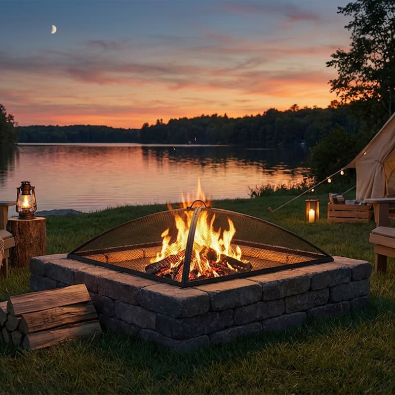 Sunnydaze Square Outdoor Fire Pit Spark Screen - 30" Square