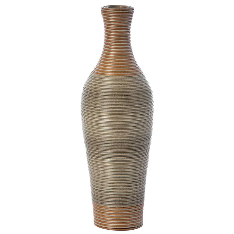 27-inch Tall Standing Designer Floor Vase - Durable Artificial Rattan - Elegant Two-Tone Brown Finish - Ideal Decor Accent - 27