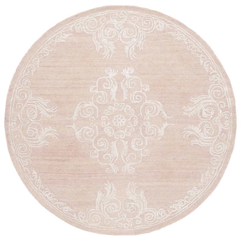 SAFAVIEH, Handmade Glamour Temenuzka French Country Scroll Wool Rug - 6' Round - Light Brown/Ivory