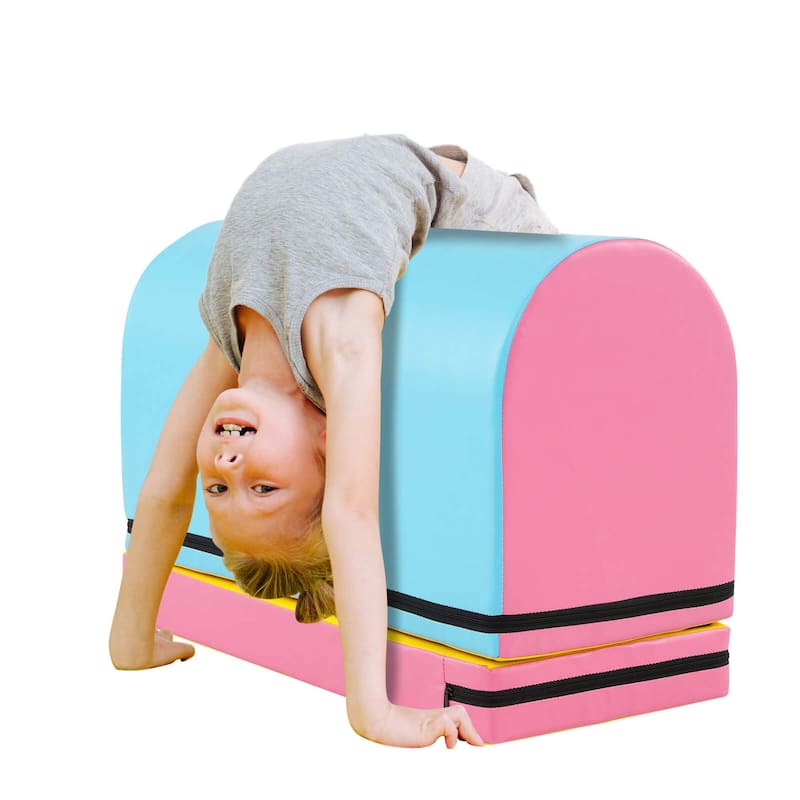 Costway Mailbox Tumbling Mat Gymnastics Vaulting Box with Detachable - See Details - Blue + Pink + Yellow